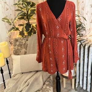 Boho Rust Red Wrap Dress